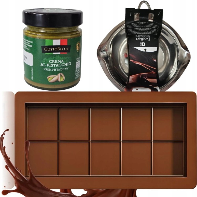 Zestaw DIY Dubajska Czekolada -topielnik + forma silikonowa + krem pistacja