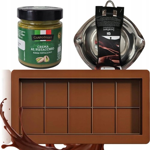 Zestaw Dubajska Czekolada topielnik + forma + krem pistacja +ciasto kadayif