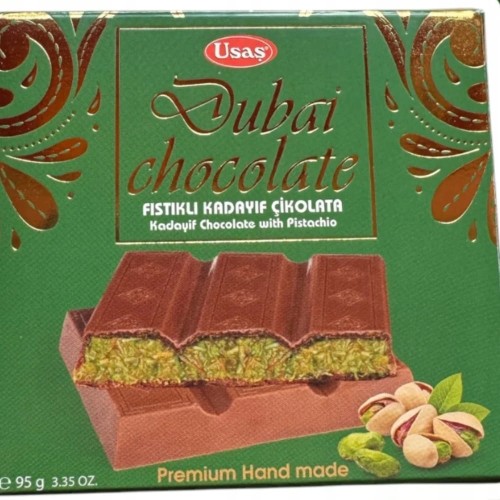 ORYGINALNA TURECKA DUBAJSKA CZEKOLADA MLECZNA Z KADAYIF I PISTACJAMI 95G