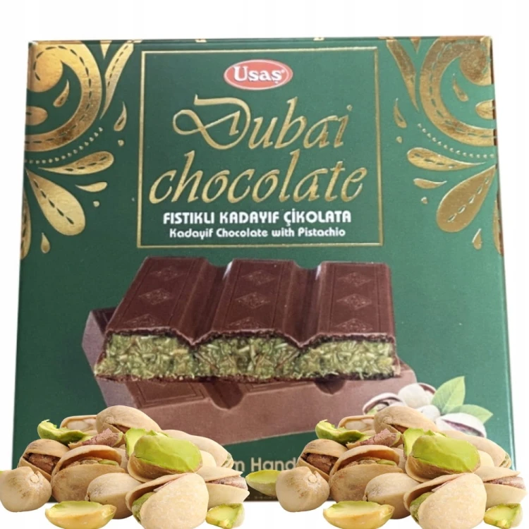 5x ORYGINALNA TURECKA DUBAJSKA CZEKOLADA MLECZNA Z KADAYIF I PISTACJAMI 95G