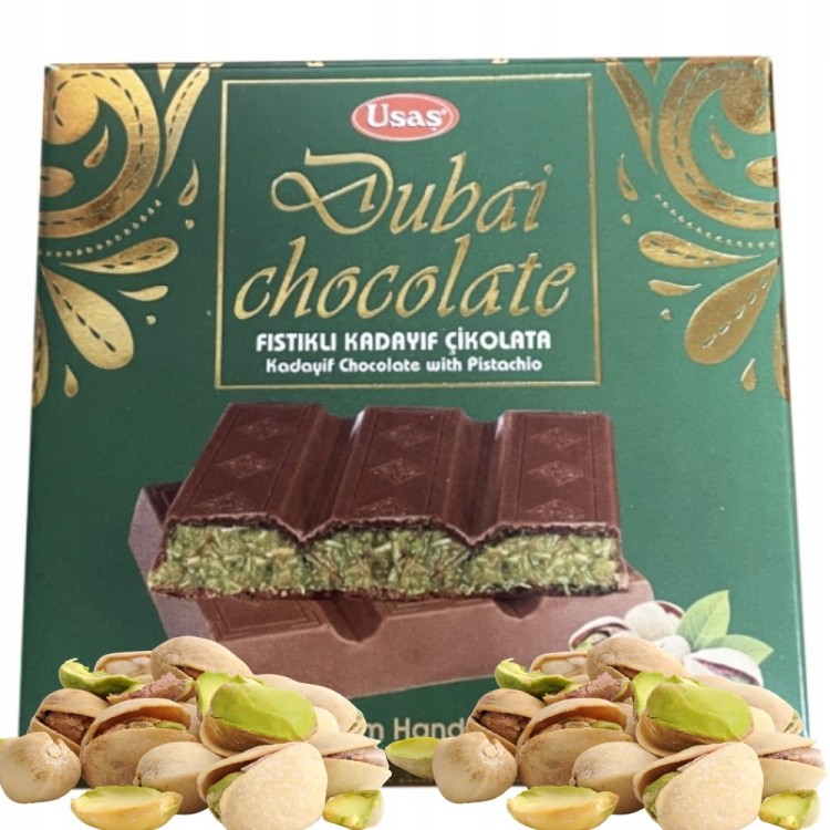 10x ORYGINALNA TURECKA DUBAJSKA CZEKOLADA MLECZNA Z KADAYIF I PISTACJAMI 95G