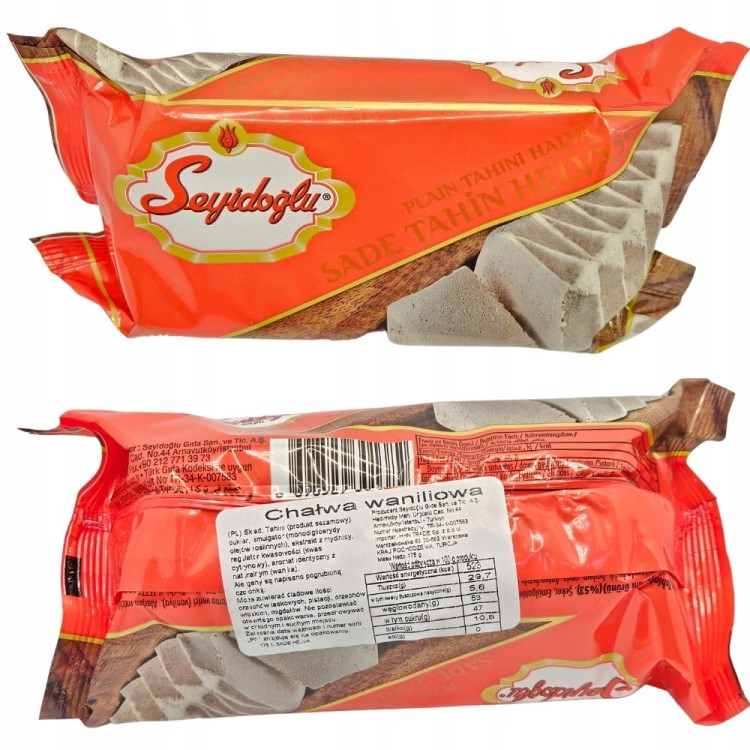 PRAWDZIWA TURECKA CHAŁWA SEZAMOWA O SAMKU WANILIIOWYM "Seyidoglu" 175G