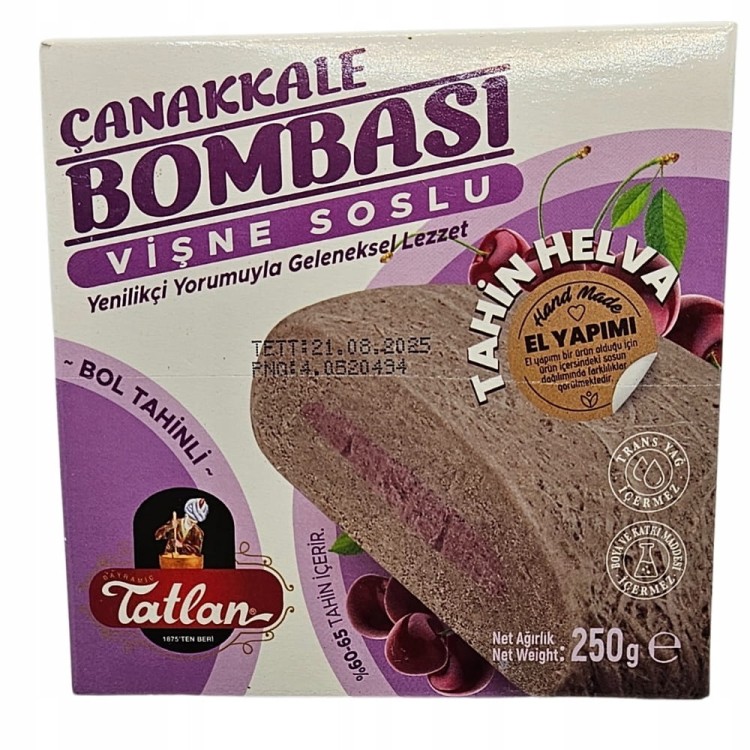 ORYGINALNA Turecka Chałwa Tatlan 250g Sezamowa z NADZIENIEM WIŚNIOWYM