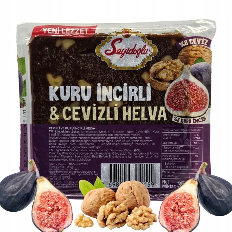 Oryginalna Turecka Chałwa sezamowa kakaowa z figą i orzechem włoskim 350g