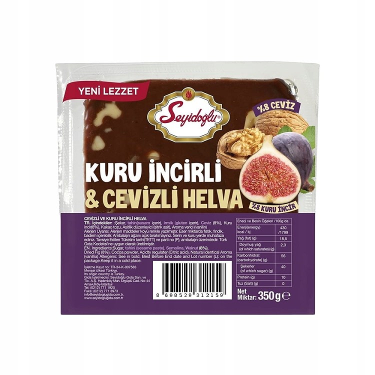 Oryginalna Turecka Chałwa sezamowa kakaowa z figą i orzechem włoskim 350g