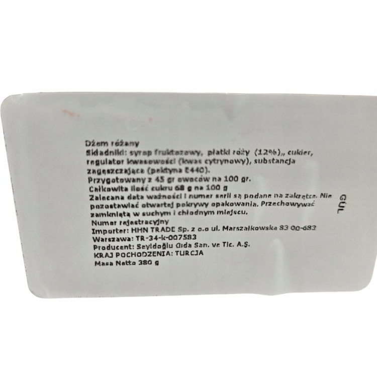 Oryginalny Turecki Dżem różany SEYIDOGLU Konfitura z płatków Róży 380g