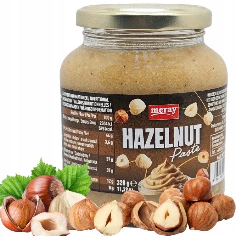 Zdrowa i pyszna Pasta Orzechowa Meray 320 g – 70% Orzechów Laskowych