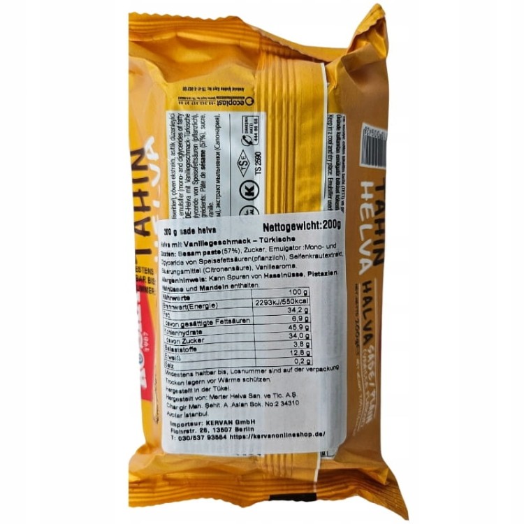 Oryginalna Turecka Chałwa SEZAMOWA Z tahini KOSKA VANILLA helva 200g