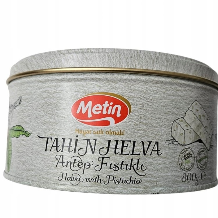 METIN Oryginalna Turecka Chałwa z PISTACJAMI 8% | 57% TAHINI 800g PUSZKA