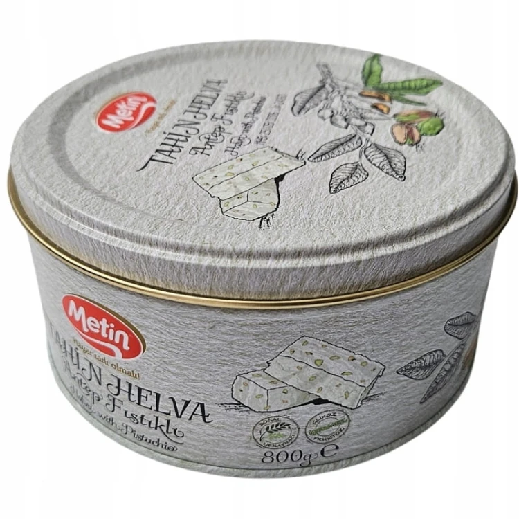 METIN Oryginalna Turecka Chałwa z PISTACJAMI 8% | 57% TAHINI 800g PUSZKA