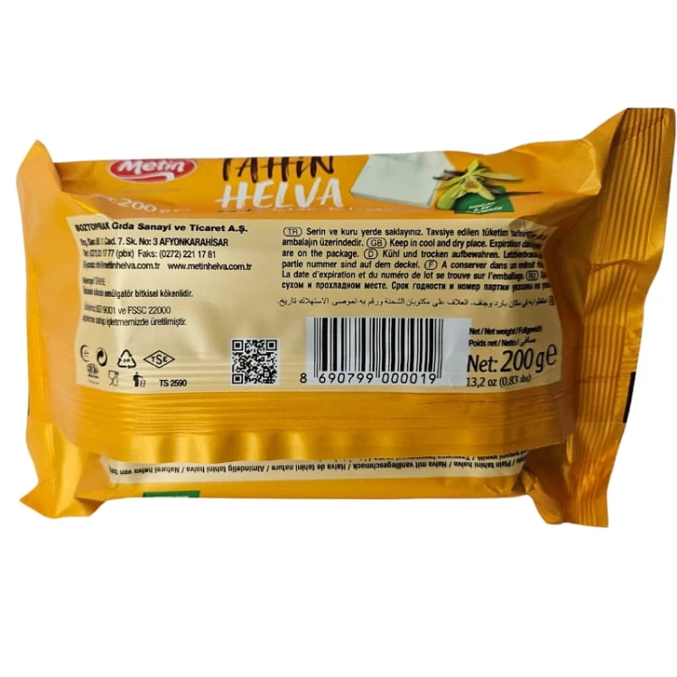 Oryginalna Turecka Chałwa WANILIOWA tahini 57% Metin helva 200g VANILLA