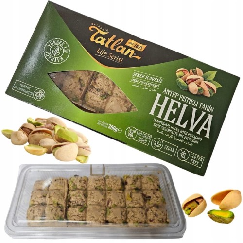 Oryginalna WEGAŃSKA Turecka Chałwa 65% SEZAMOWA Z PISTACJAMI BEZ CUKRU 300g