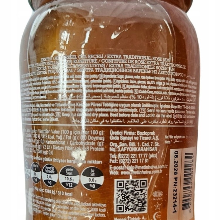 Oryginalny Turecki Dżem Różany Metin Naturalny Dżem z Płatków Róży 700g