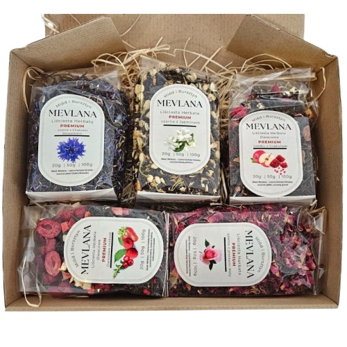 Zestaw Prezentowy 5 Oryginalnych Herbat Tureckich MEVLANA PREMIUM 5 x 50g