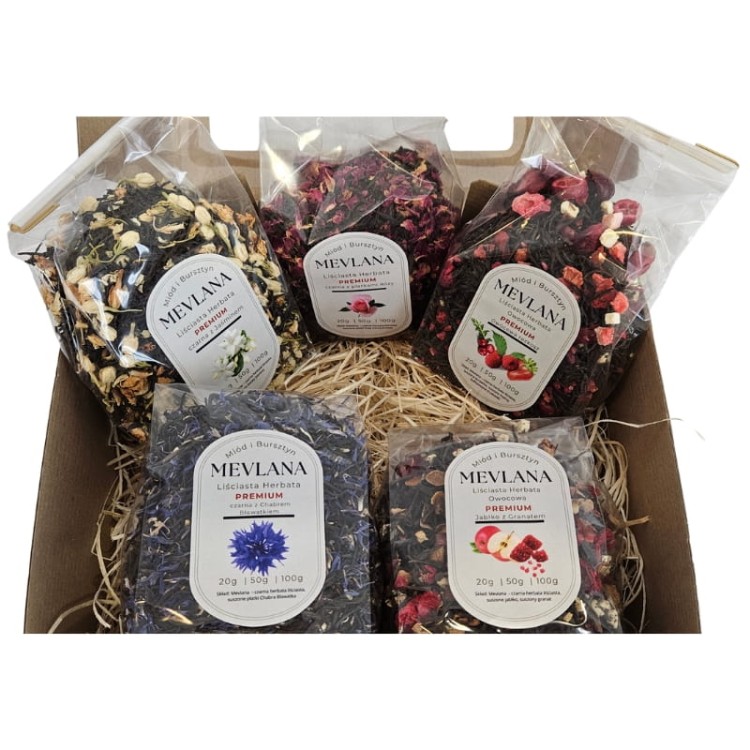 Zestaw Prezentowy 5 Oryginalnych Herbat Tureckich MEVLANA PREMIUM 5 x 50g