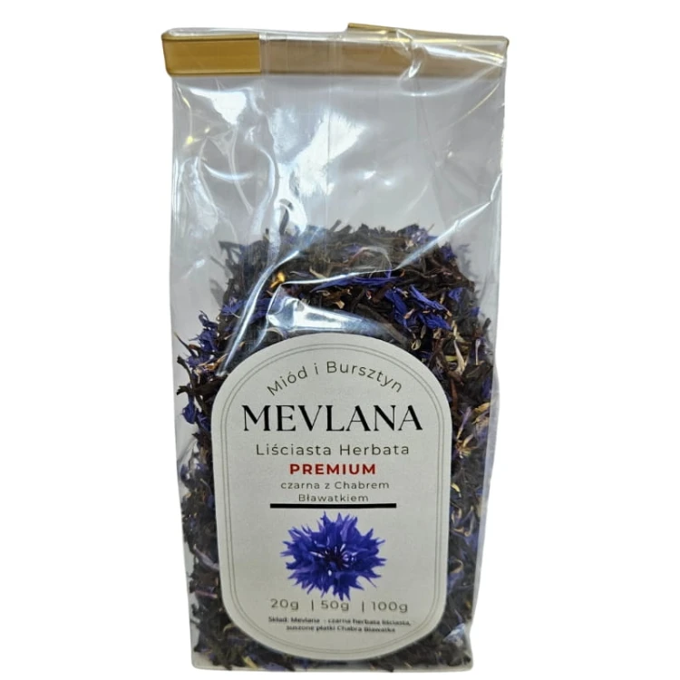 Oryginalna Czarna Herbata Turecka MEVLANA PREMIUM z Chabrem Bławatkiem 50g