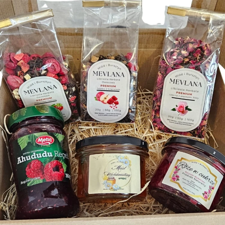 Zestaw Prezentowy nr 2 Box turecka herbata MEVLANA 3 smaki przetwory dżem