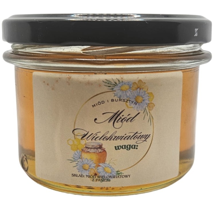 Prawdziwy Naturalny Miód nektarowy wielokwiatowy Miód i Bursztyn 0,2 kg
