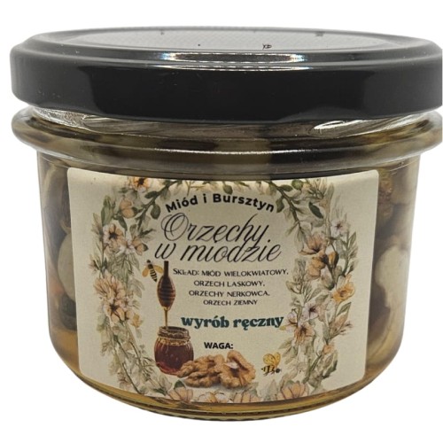 Prawdziwe Naturalne Orzechy w Miodzie Wielokwiatowym Miód i Bursztyn 0,2 kg