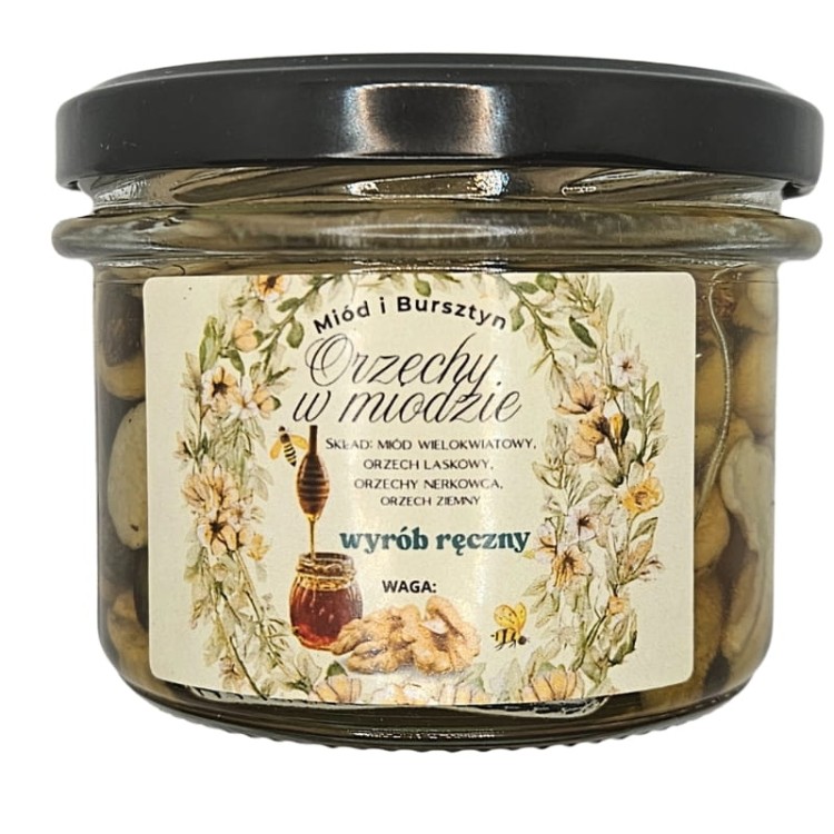 Prawdziwe Naturalne Orzechy w Miodzie Wielokwiatowym Miód i Bursztyn 0,2 kg