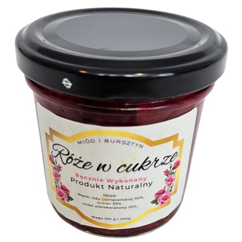 Prawdziwe Naturalne "Róże w Cukrze" w Miodzie Wielokwiatowym 0,22 kg
